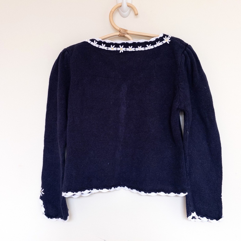 Vintage Hartstrings Cardigan Sweater Navy Blue Chick Daisy 90s Kids Size 4T/5 - Picture 2 of 9